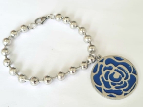 AQP0665 Pulsera bolitas 6mm con dije rosa azul 16cm