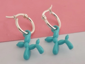 ABA3708 Aros argollas con perrito celeste 1.5cm