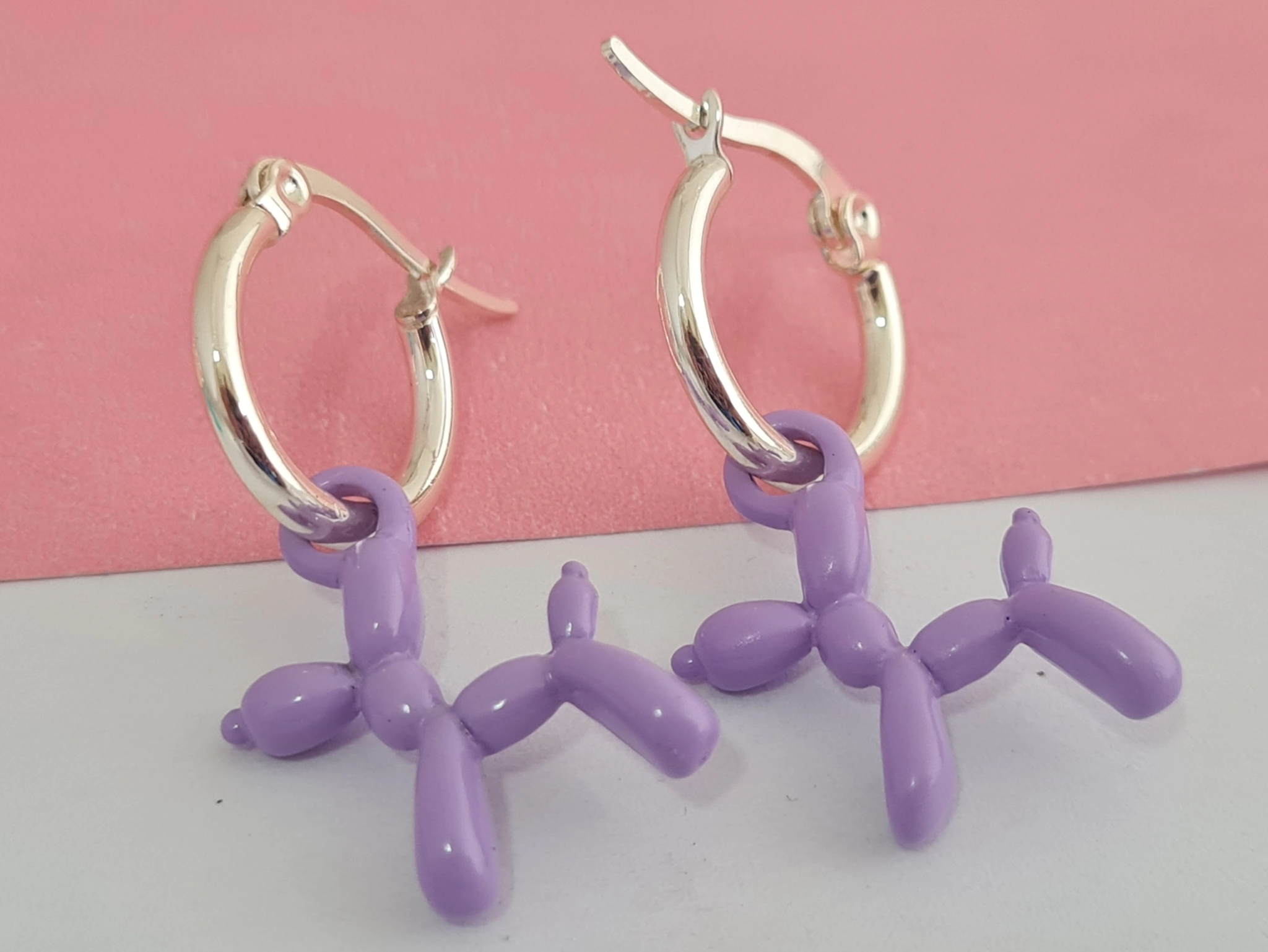 ABA3710 Aros argollas con perrito lila 1.5cm