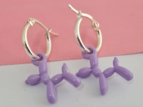 ABA3710 Aros argollas con perrito lila 1.5cm
