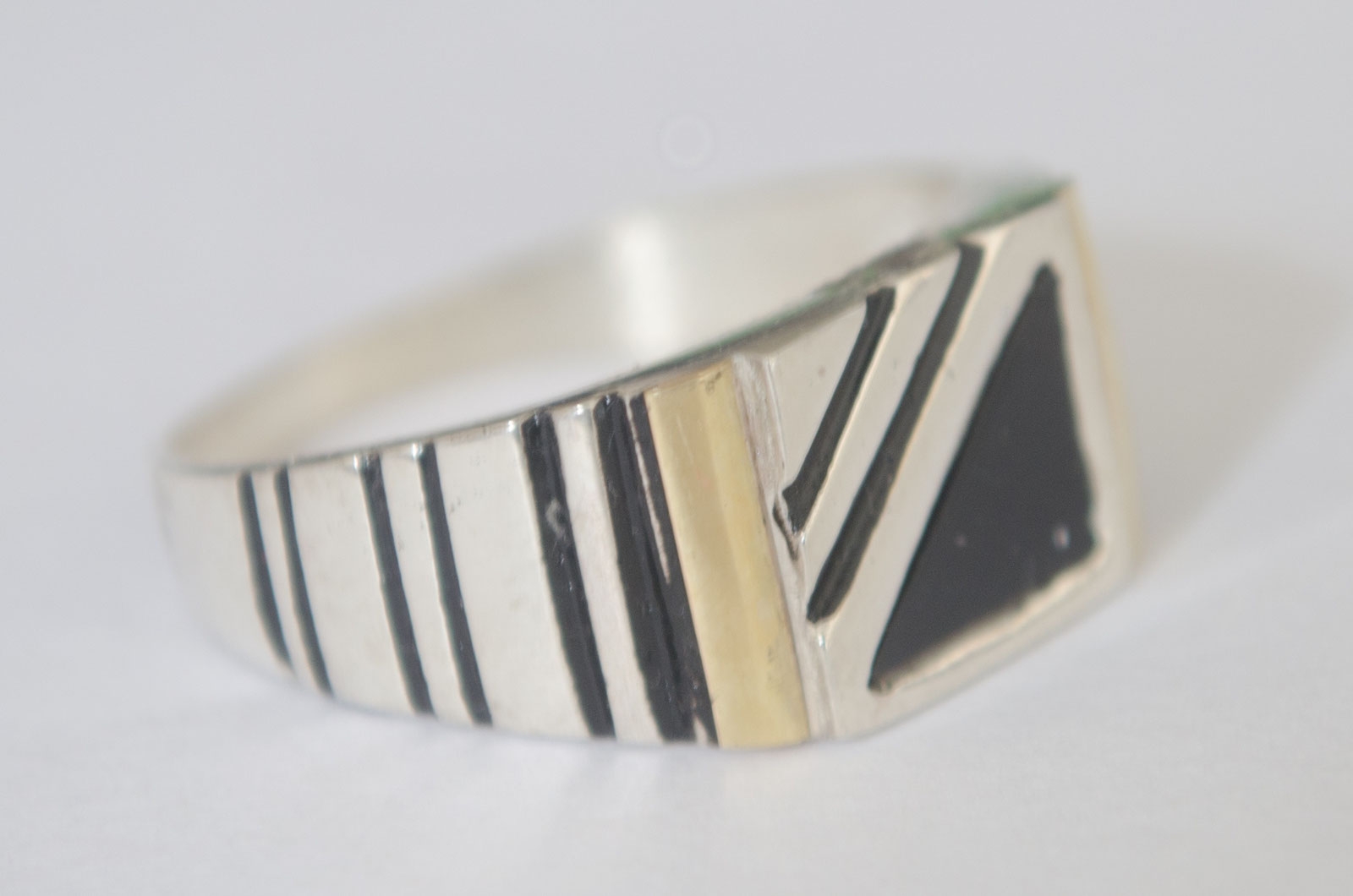 ANI083 Anillo UNISEX esmalte negro con dubl - 