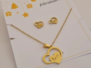 AD-SET0018 SET Cadena +dije corazón love+aros