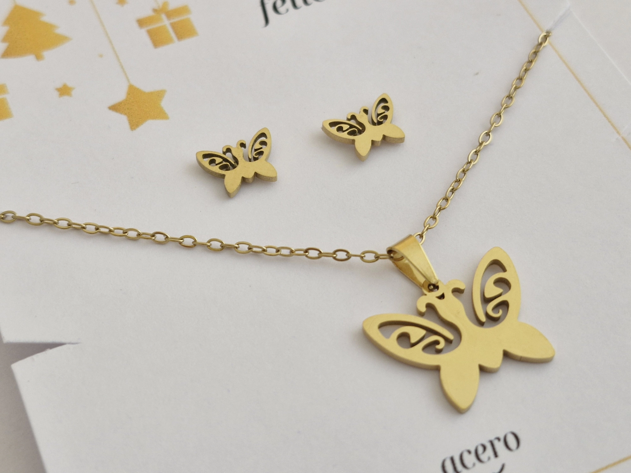 AD-SET0019 Set de cadena+dije mariposa+aros