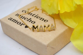 MUM-0072 CAJA Pulsera plata dorada mamá