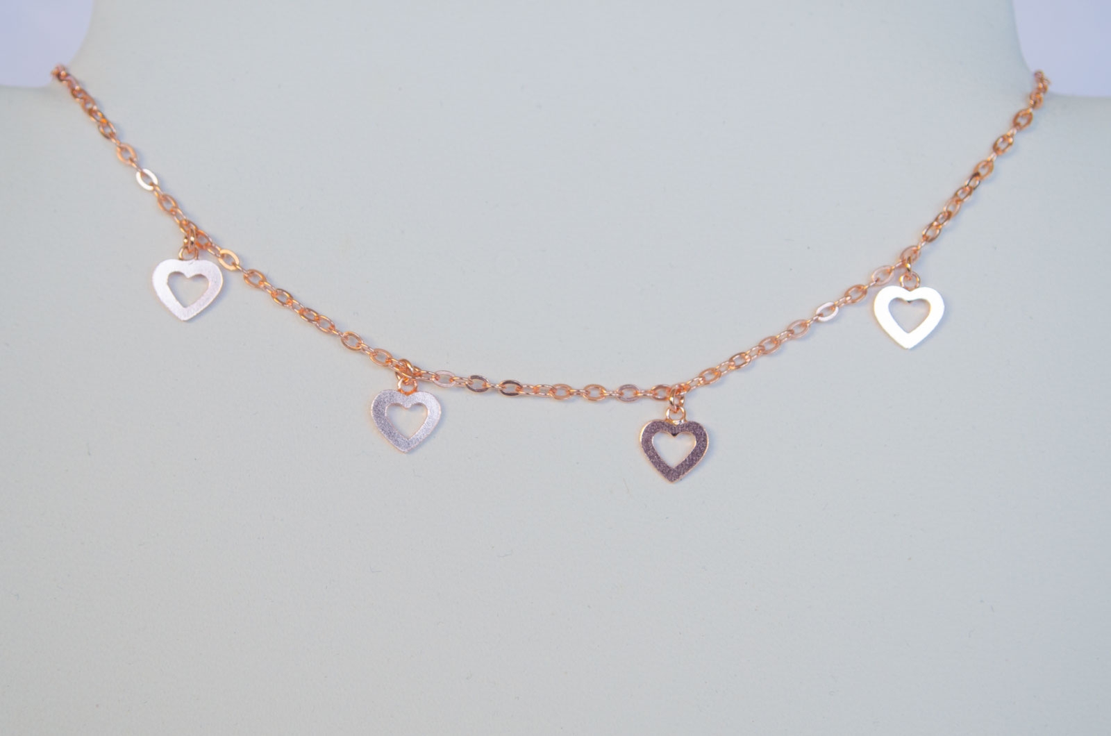 CA090 Cadena plata ros chker con corazones calados - 40+3cm