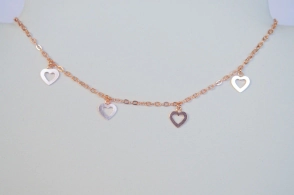 CA090 Cadena plata rosé chóker con corazones calados - 40+3cm