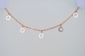 CA029 Cadena plata rosé hexágonos calados - 40+3cm