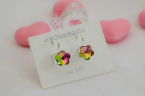 L-AR0375 Aros cierre ingles cristalsw flor VERDE/VIOL
