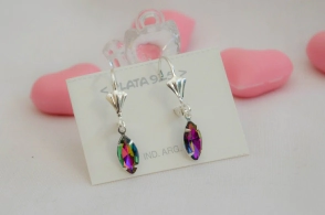 L-AR0378 Aros cierre ingles cristal sw hoja VIOLETA/VERDE