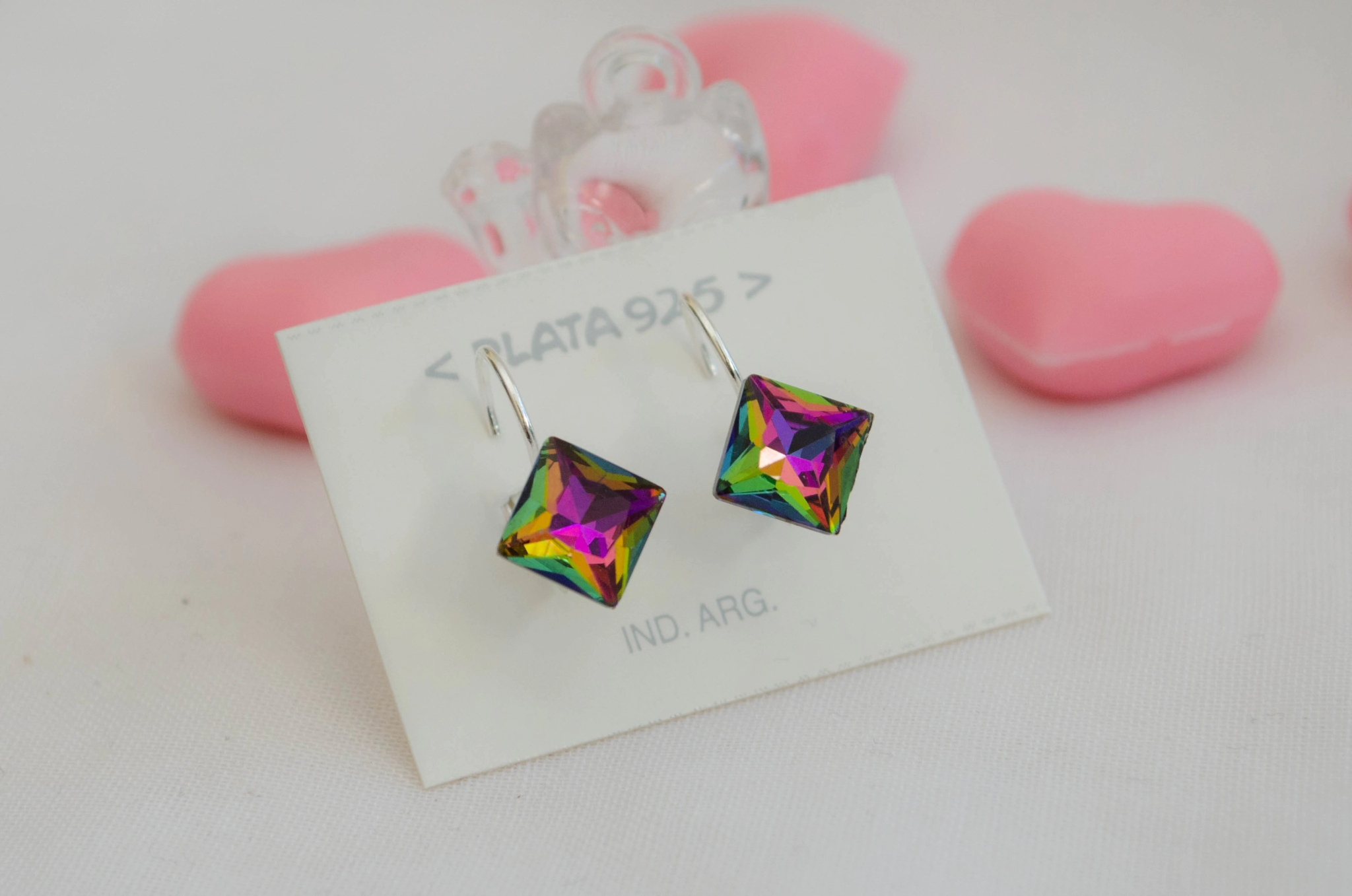 L-AR0377 Aros cierre ingls rombo cristal sw VIOLETA/VERDE