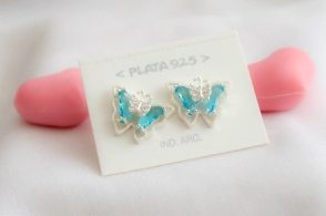 L-AR0464 Aros mariposas cubics CELESTE