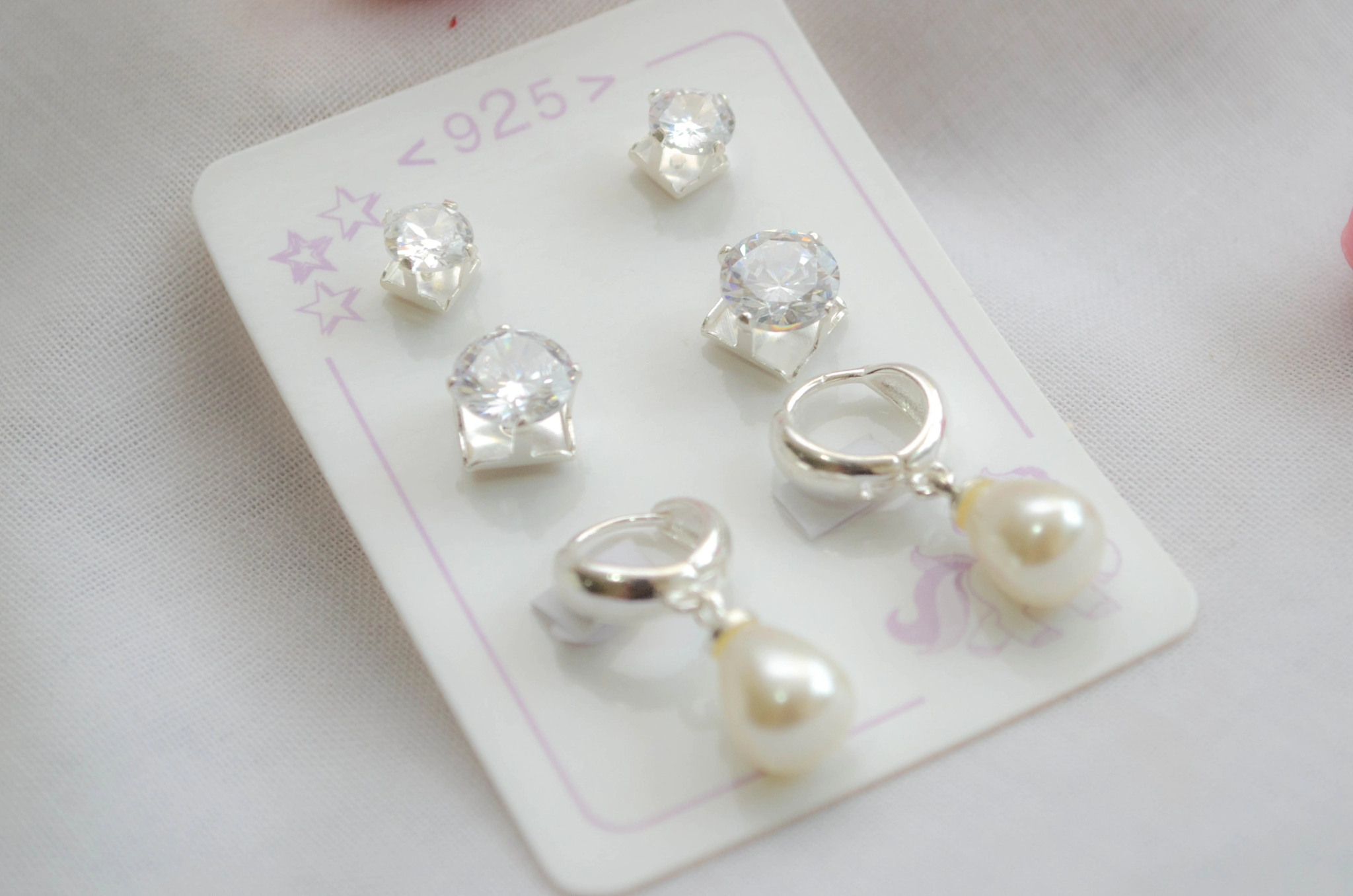 L-TRI0028 Trio cubics y argolla con perla gota