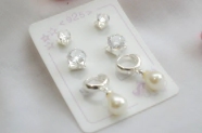 L-TRI0028 Trio cubics y argolla con perla gota