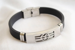 L-PU0045 Pulsera caucho con chapa con signo pesos