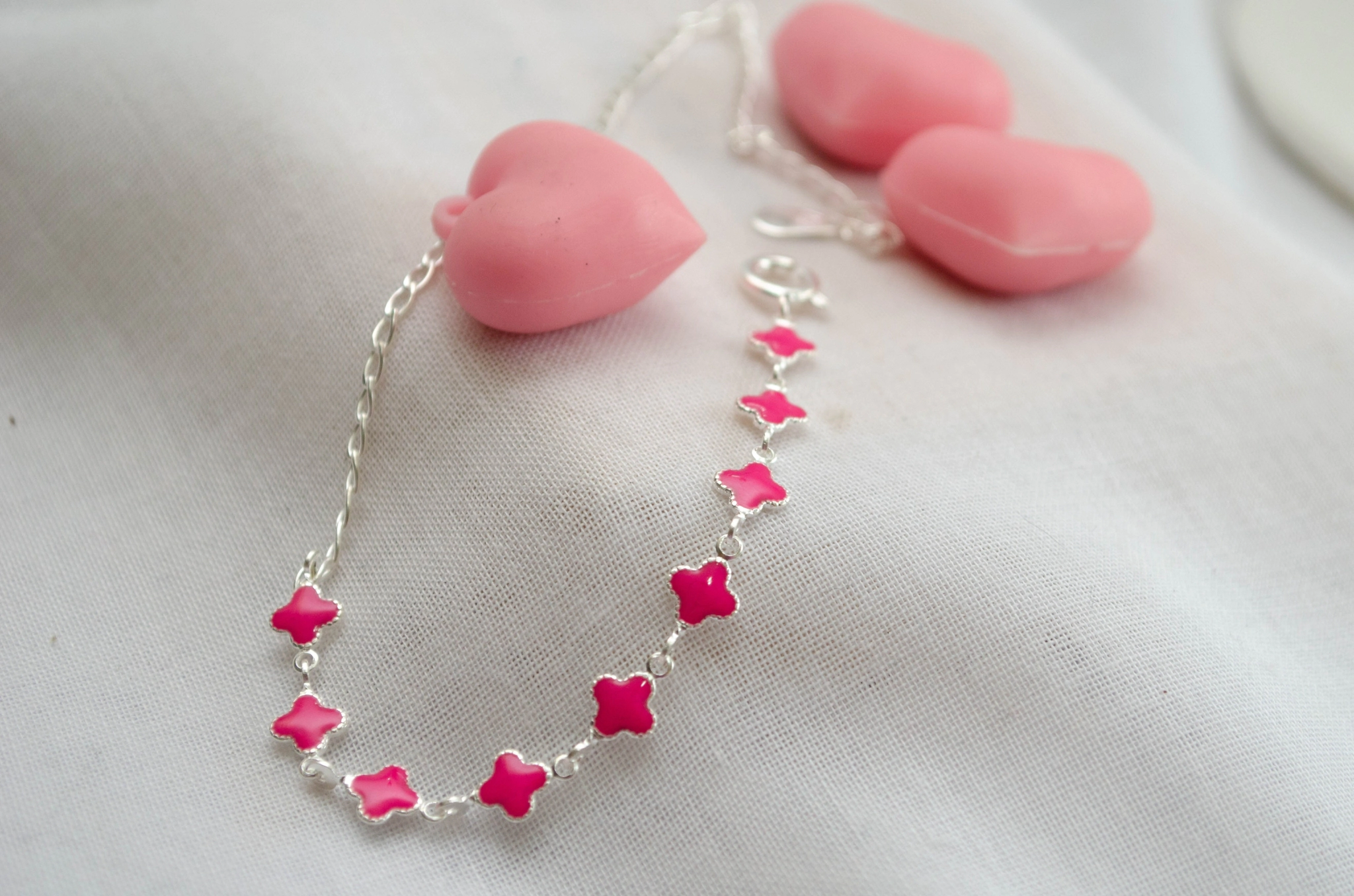 L-TO0016 Tobillera flores FUCSIA