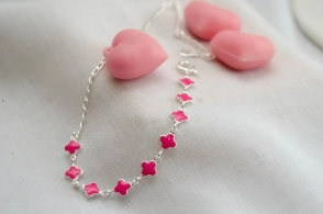 L-TO0016 Tobillera flores FUCSIA