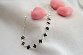 L-TO0016 Tobillera flores NEGRO