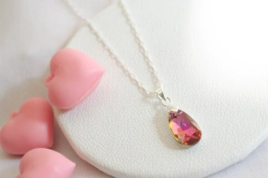 L-CA0107 Cadena 45cm+gota swaroski FUCSIA