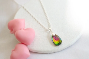 L-CA0107 Cadena 45cm+gota swaroski VERDE