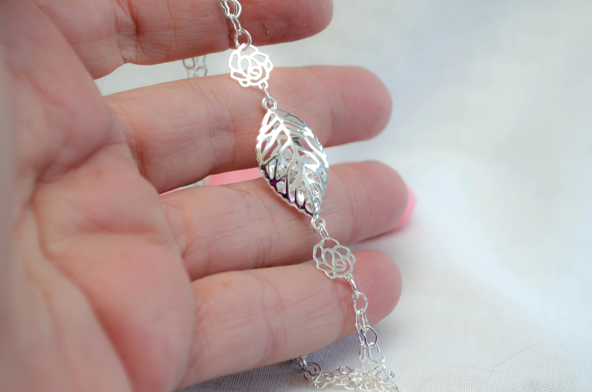 L-PU0071 Pulsera doble rosas hojas 17+4cm