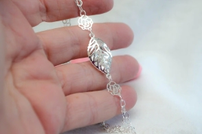 L-PU0071 Pulsera doble rosas hojas 17+4cm