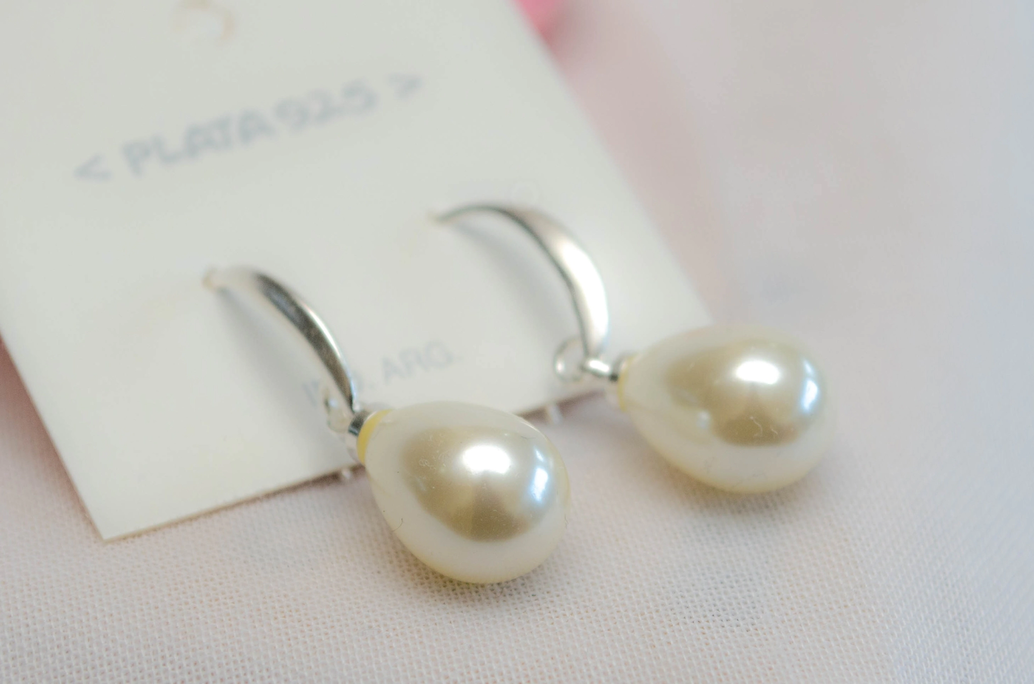 L-AR0792 Aros colgante perla gota grande