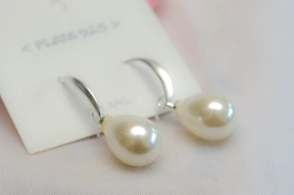 L-AR0792 Aros colgante perla gota grande