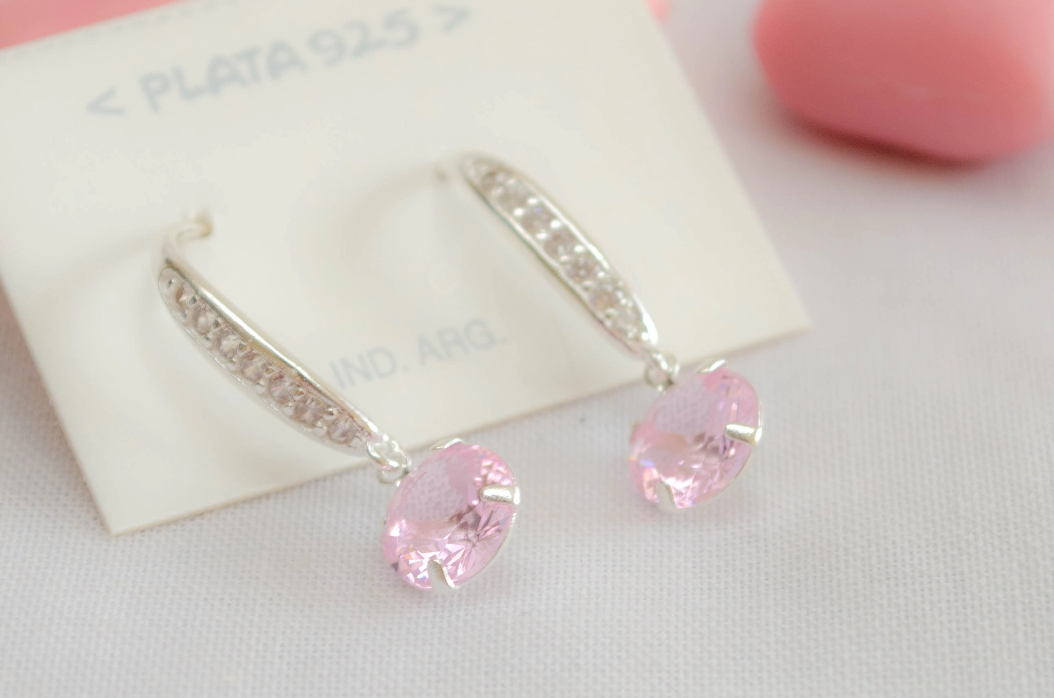 L-AR0772 Aros COLGANTES tira cubic circulo ROSA