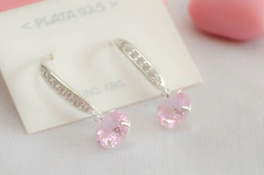 L-AR0772 Aros COLGANTES tira cubic circulo ROSA