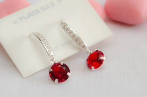 L-AR0772 Aros COLGANTES tira cubic circulo ROJO