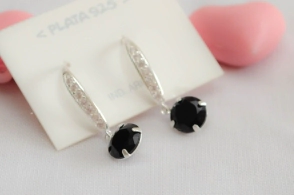 L-AR0772 Aros COLGANTES tira cubic circulo NEGRO
