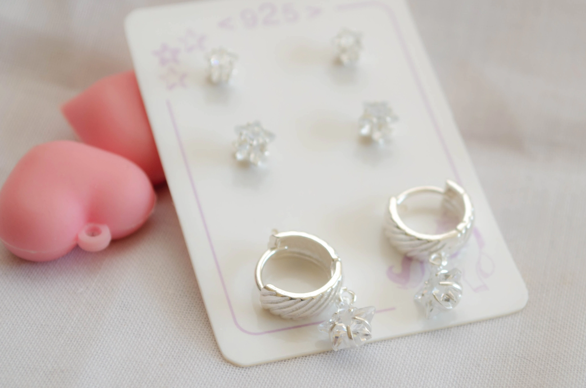 L-TRI0046 Trio de aros estrella cubics argollas con cubics estrellas