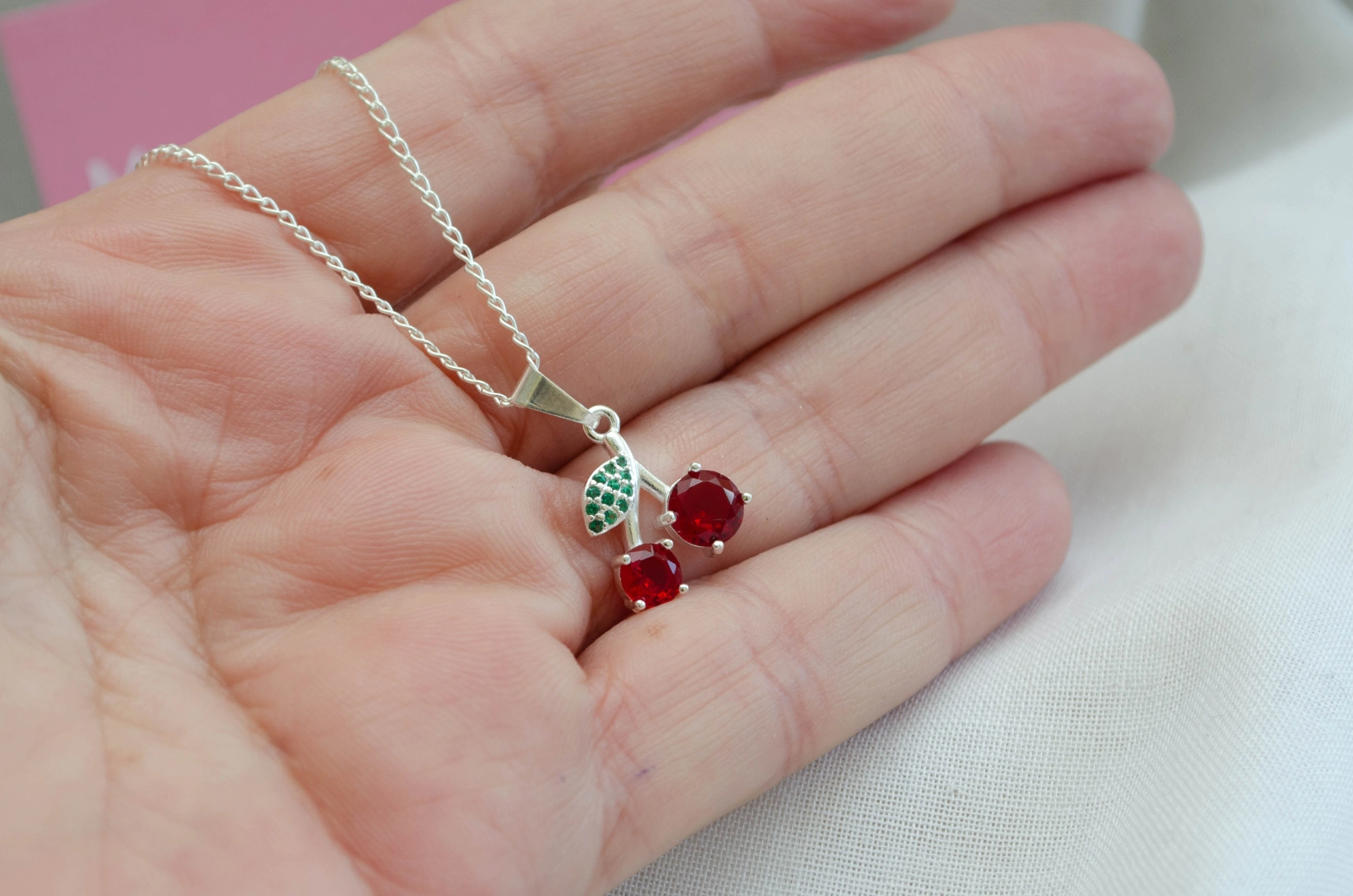 L-CA0206 Cadena 40cm + dije cereza ROJO