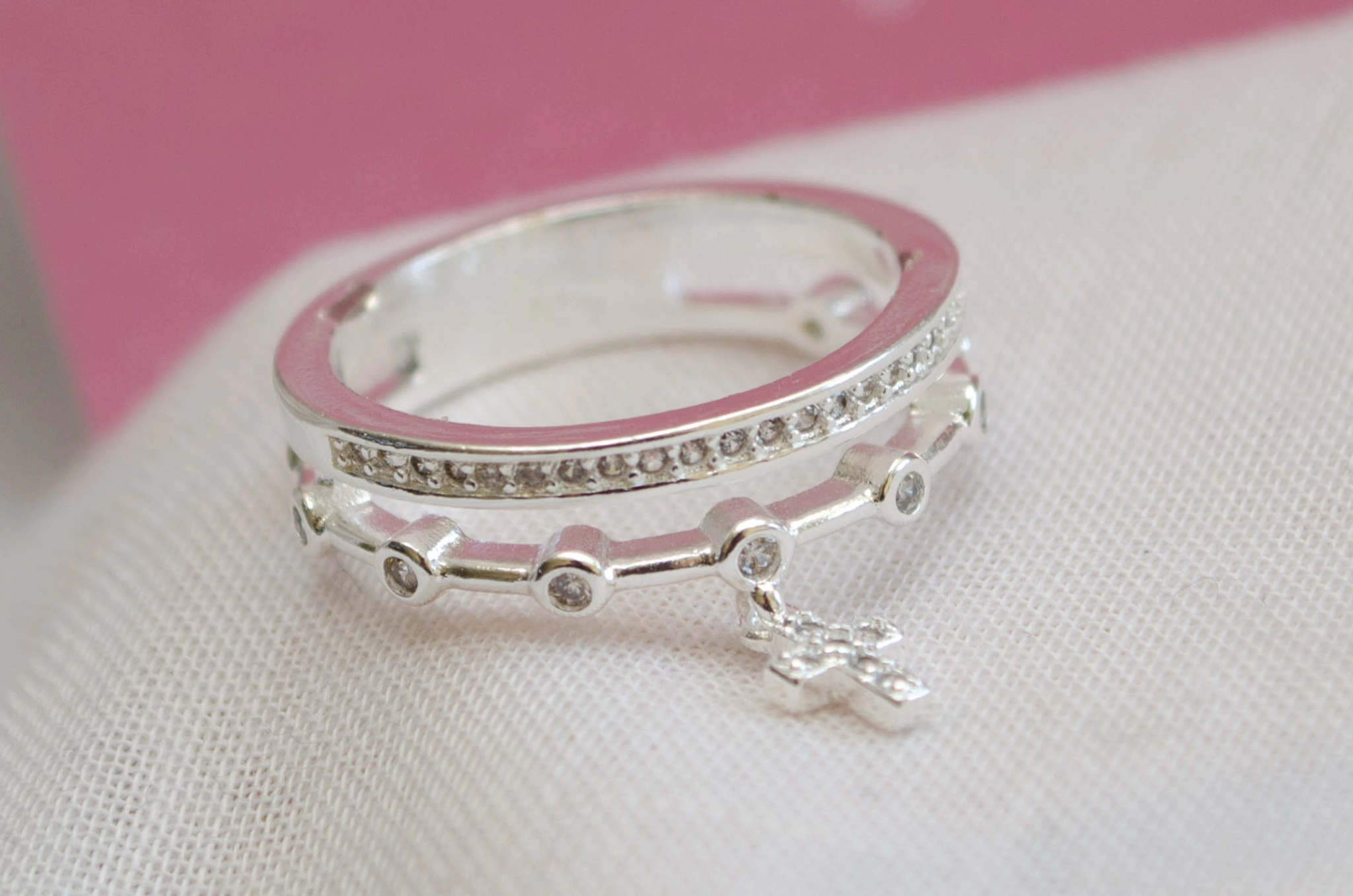 L-AN0101 Anillo doble cubics cruz