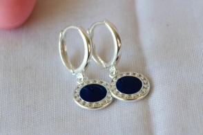L-AR0945 Aros argollas con dije tipo bulgar AZUL