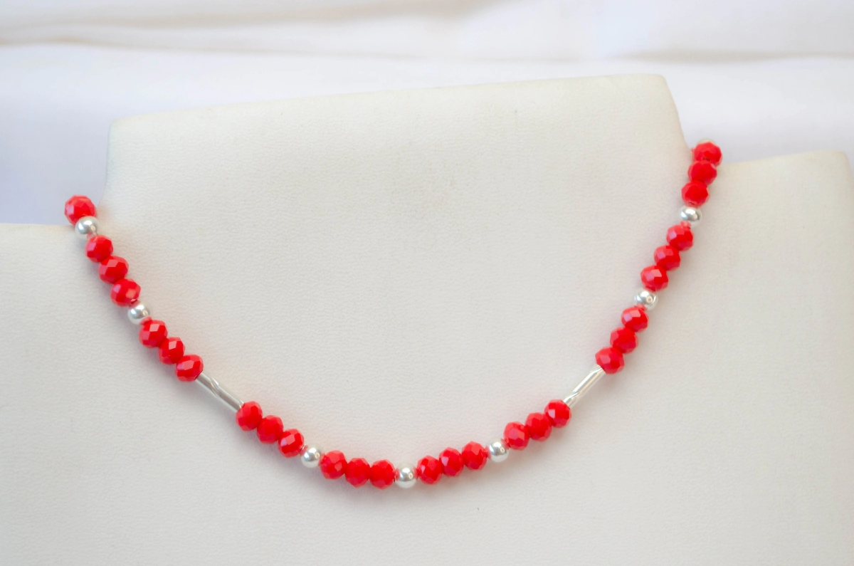 L-CA0240 Colgante cristales TUBOS Y BOLITAS ROJO