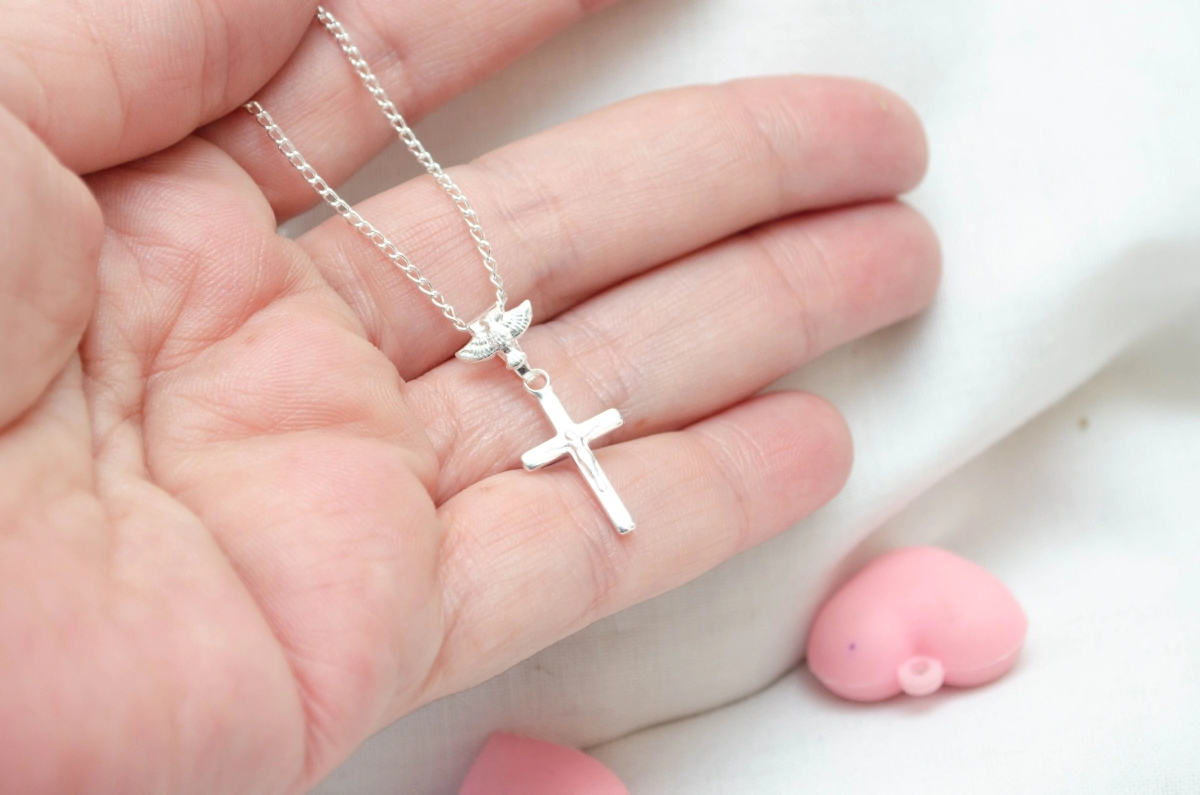 L-CA0250 Cadena 45CM + dije CRUZ cristo y espiritu Santo