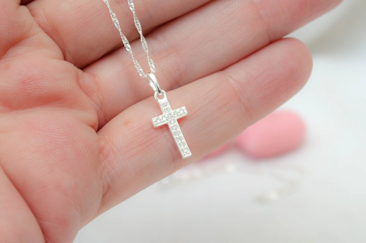 CA1365 Cadena 45cm singapur  con cruz micropav� 1.5cm