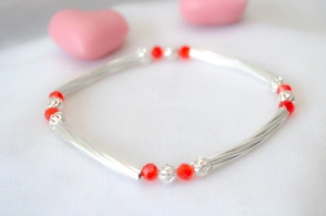 L-PU0130 Pulsera elastizada tubos bolas cristales ROJOS