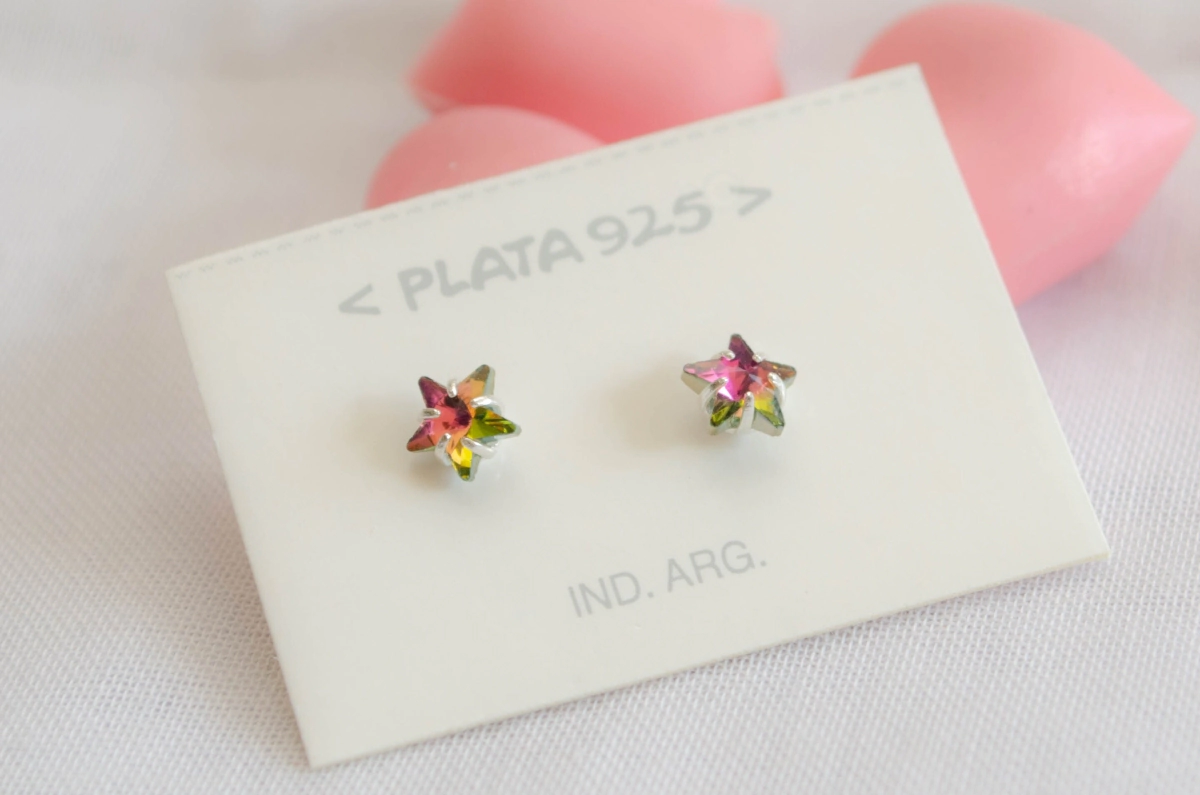 L-AR0733/1 Aros estrellas cristal - verde violeta