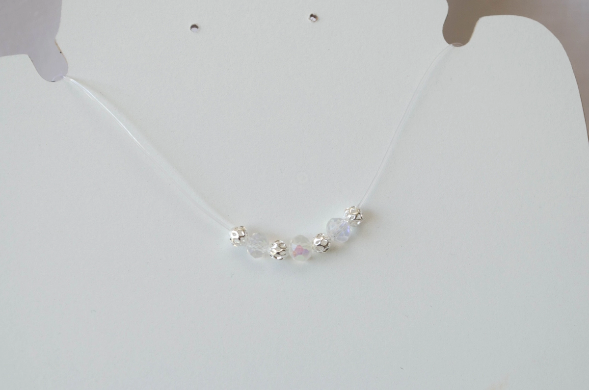 L-CA0262 Tanza con bolitas enrejadas y cristales TRANSPARENTES