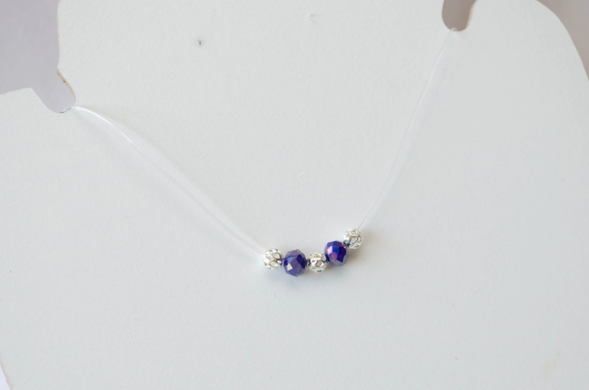 L-CA0262 Tanza con bolitas enrejadas y cristales AZUL