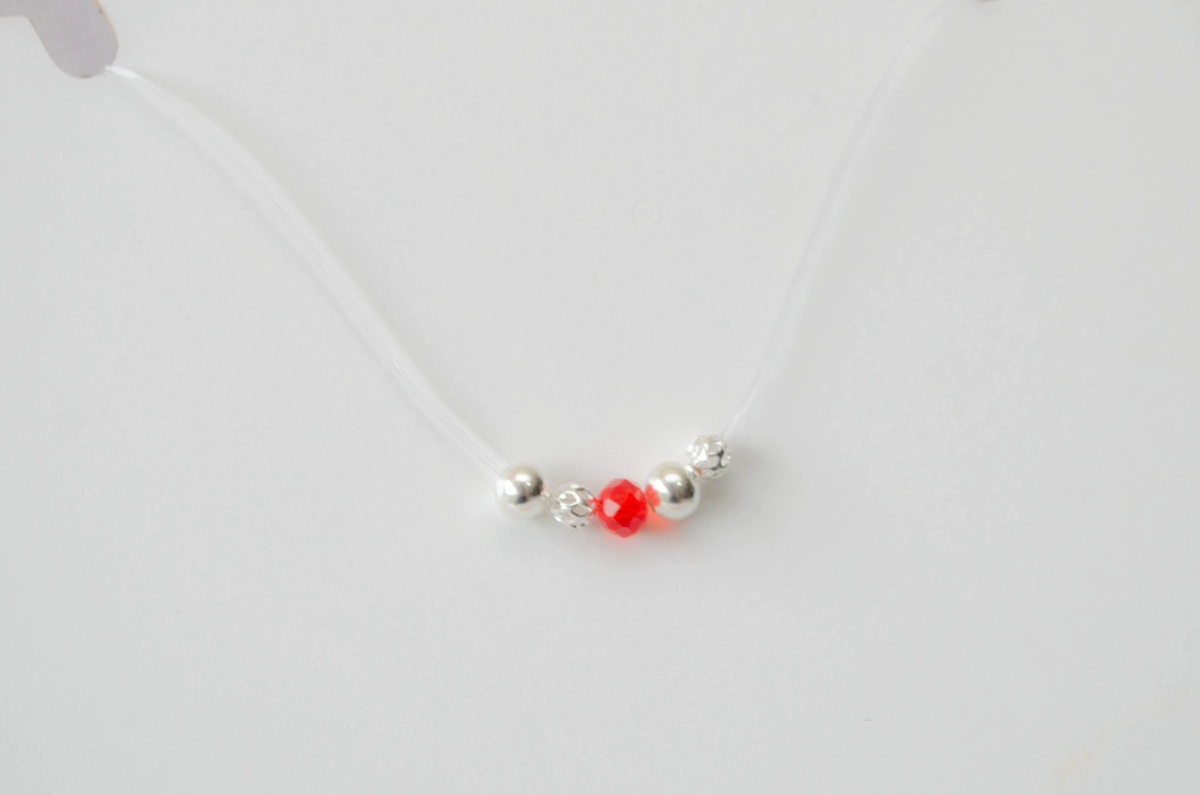 L-CA0264 Tanza con bolitas CRISTALES ROJOS