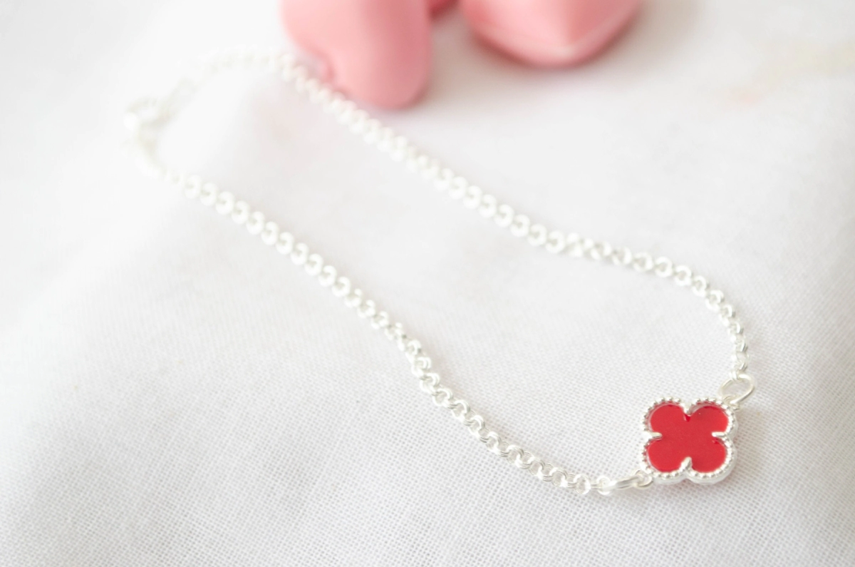 L-TO0099 Tobillera con FLOR MADRE ROJO