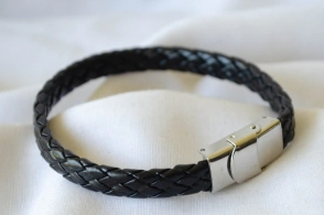 L-PU0141 Pulsera ecocuero trenzada NEGRO