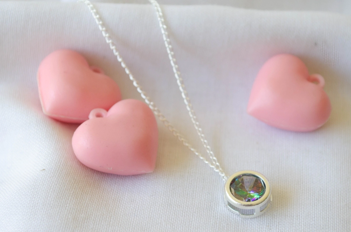 L-CA0169 Cadena 40cm+ crculo cubic TURQUESA