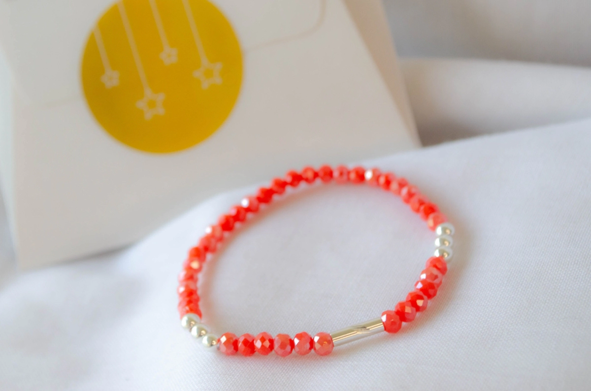 FF-0004 SOBRE Pulsera elastizada cristales bolitas tubo TOMATE