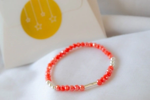 FF-0004 SOBRE Pulsera elastizada cristales bolitas tubo TOMATE