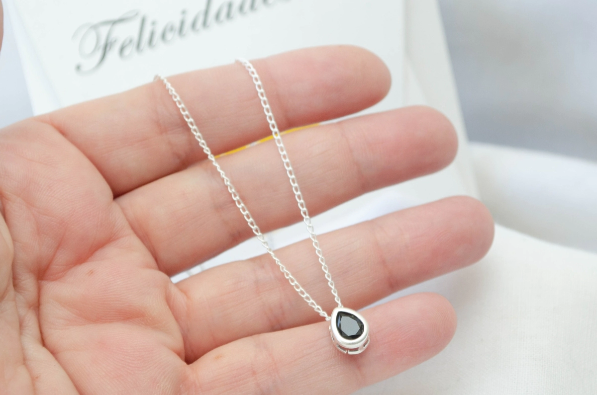 FF-0033 SOBRE Cadena 45cm+gota cubic NEGRO