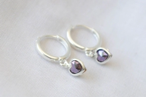 L-AR0987 Aros argollas coraz&oacute;n cubic 1.3cm AZUL